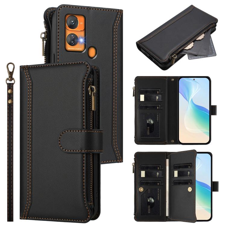 Magnetic Closure 9 Card Slots Zipper Leather Case with Hand Strap, For Oukitel C35, For Oukitel C33