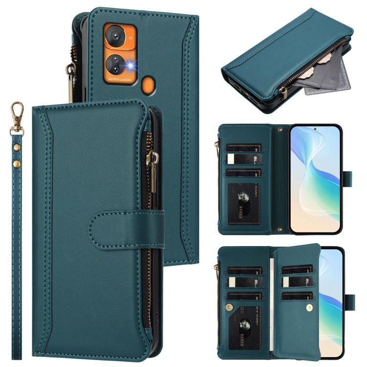 Magnetic Closure 9 Card Slots Zipper Leather Case with Hand Strap, For Oukitel C35, For Oukitel C33