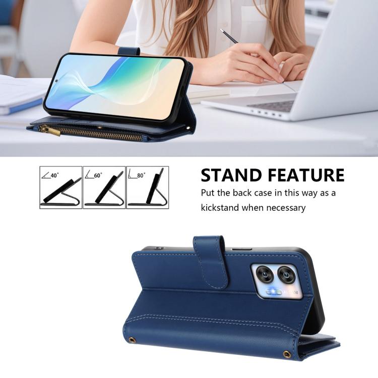 Magnetic Closure 9 Card Slots Zipper Leather Case with Hand Strap, For Oukitel C35, For Oukitel C33