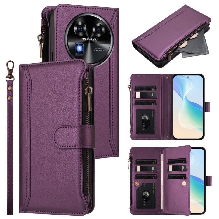 Magnetic Closure 9 Card Slots Zipper Leather Case with Hand Strap, For Oukitel C59 / C59 Pro, For Oukitel C58 / C58 Pro, For Oukitel C57s / C57 Pro / C57, For Oukitel C53, For Oukitel C50, For Oukitel C37, For Oukitel C51, For Oukitel C38