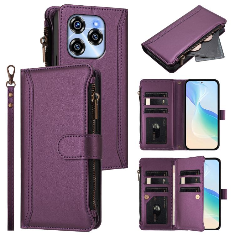 Magnetic Closure 9 Card Slots Zipper Leather Case with Hand Strap, For Oukitel C59 / C59 Pro, For Oukitel C58 / C58 Pro, For Oukitel C57s / C57 Pro / C57, For Oukitel C53, For Oukitel C50, For Oukitel C37, For Oukitel C51, For Oukitel C38