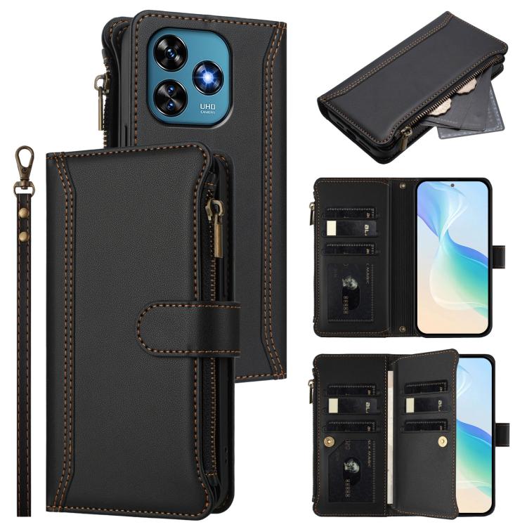 Magnetic Closure 9 Card Slots Zipper Leather Case with Hand Strap, For Oukitel C59 / C59 Pro, For Oukitel C58 / C58 Pro, For Oukitel C57s / C57 Pro / C57, For Oukitel C53, For Oukitel C50, For Oukitel C37, For Oukitel C51, For Oukitel C38