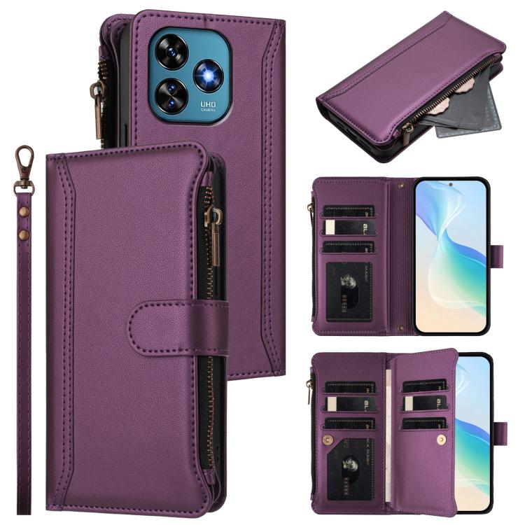Magnetic Closure 9 Card Slots Zipper Leather Case with Hand Strap, For Oukitel C59 / C59 Pro, For Oukitel C58 / C58 Pro, For Oukitel C57s / C57 Pro / C57, For Oukitel C53, For Oukitel C50, For Oukitel C37, For Oukitel C51, For Oukitel C38