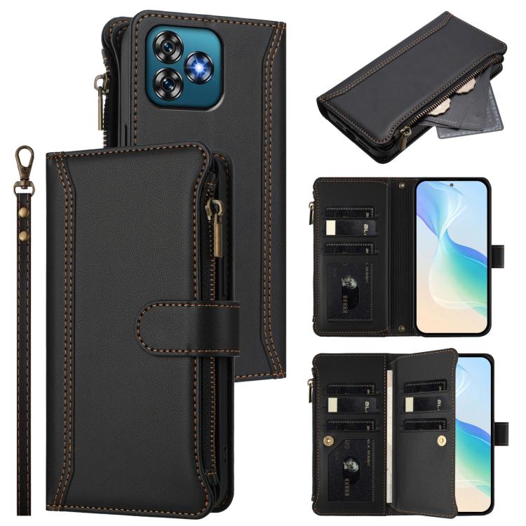 Magnetic Closure 9 Card Slots Zipper Leather Case with Hand Strap, For Oukitel C59 / C59 Pro, For Oukitel C58 / C58 Pro, For Oukitel C57s / C57 Pro / C57, For Oukitel C53, For Oukitel C50, For Oukitel C37, For Oukitel C51, For Oukitel C38