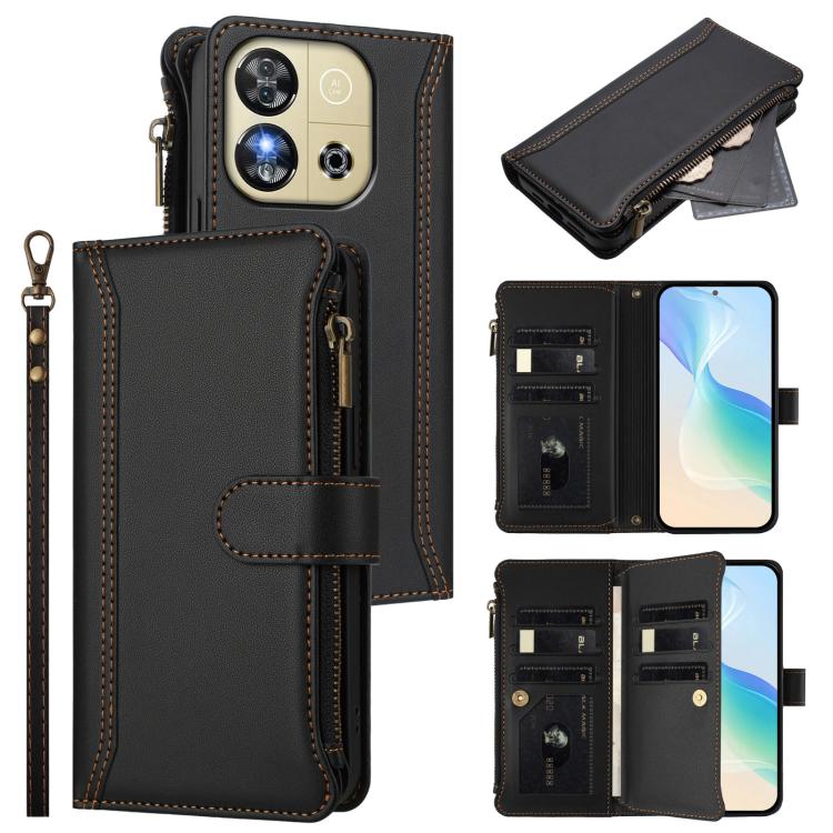 Magnetic Closure 9 Card Slots Zipper Leather Case with Hand Strap, For Oukitel C59 / C59 Pro, For Oukitel C58 / C58 Pro, For Oukitel C57s / C57 Pro / C57, For Oukitel C53, For Oukitel C50, For Oukitel C37, For Oukitel C51, For Oukitel C38