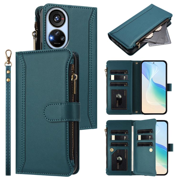 Magnetic Closure 9 Card Slots Zipper Leather Case with Hand Strap, For ZTE Blade V50 Vita, For ZTE Blade A53 / A53+, For ZTE Blade A53 Pro, For ZTE Blade V40s, For ZTE Blade A52