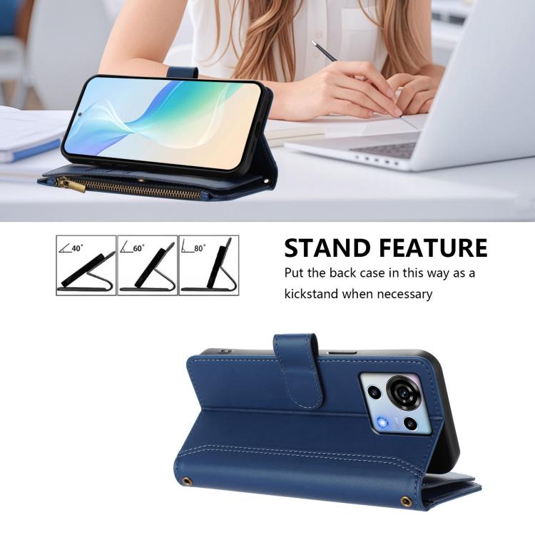 Magnetic Closure 9 Card Slots Zipper Leather Case with Hand Strap, For ZTE Blade V50 Vita, For ZTE Blade A53 / A53+, For ZTE Blade A53 Pro, For ZTE Blade V40s, For ZTE Blade A52