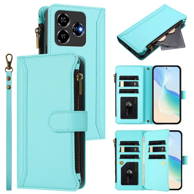 Magnetic Closure 9 Card Slots Zipper Leather Case with Hand Strap, For ZTE Nubia P7 Pro 5G/Optus X Value 5G, For ZTE Nubia P9 Pro 5G/Optus X Pro 2 5G, For ZTE nubia RedMagic 11 Air, For ZTE Blade A75 Pro/Telstra T-Elite 5G, For ZTE Blade A76 4G        ...