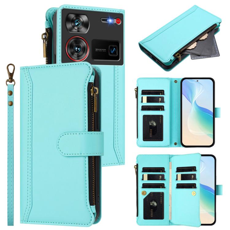 Magnetic Closure 9 Card Slots Zipper Leather Case with Hand Strap, For ZTE Blade V60 Vita / V60 Design, For ZTE Blade A75 5G / Nubia Focus 5G, For ZTE Blade A75 4G, For ZTE Blade A35 / A55, For ZTE Nubia Focus Pro 5G, For ZTE Nubia Z60 Ultra           ...