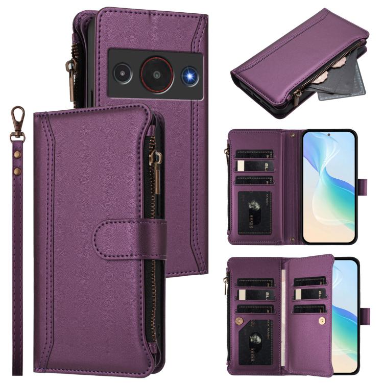 Magnetic Closure 9 Card Slots Zipper Leather Case with Hand Strap, For ZTE Nubia P7 Pro 5G/Optus X Value 5G, For ZTE Nubia P9 Pro 5G/Optus X Pro 2 5G, For ZTE nubia RedMagic 11 Air, For ZTE Blade A75 Pro/Telstra T-Elite 5G, For ZTE Blade A76 4G        ...