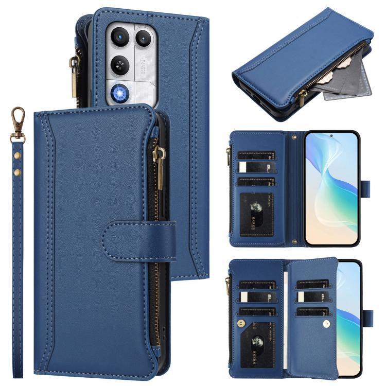 Magnetic Closure 9 Card Slots Zipper Leather Case with Hand Strap, For ZTE Nubia P7 Pro 5G/Optus X Value 5G, For ZTE Nubia P9 Pro 5G/Optus X Pro 2 5G, For ZTE nubia RedMagic 11 Air, For ZTE Blade A75 Pro/Telstra T-Elite 5G, For ZTE Blade A76 4G        ...
