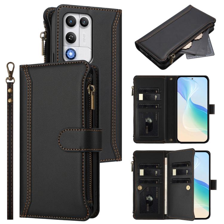 Magnetic Closure 9 Card Slots Zipper Leather Case with Hand Strap, For ZTE Nubia P7 Pro 5G/Optus X Value 5G, For ZTE Nubia P9 Pro 5G/Optus X Pro 2 5G, For ZTE nubia RedMagic 11 Air, For ZTE Blade A75 Pro/Telstra T-Elite 5G, For ZTE Blade A76 4G        ...