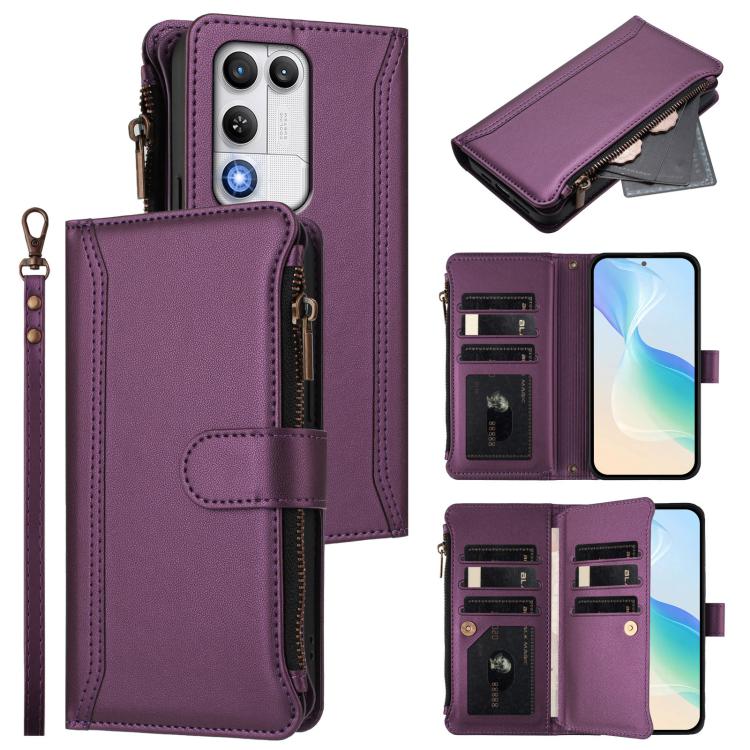 Magnetic Closure 9 Card Slots Zipper Leather Case with Hand Strap, For ZTE Nubia P7 Pro 5G/Optus X Value 5G, For ZTE Nubia P9 Pro 5G/Optus X Pro 2 5G, For ZTE nubia RedMagic 11 Air, For ZTE Blade A75 Pro/Telstra T-Elite 5G, For ZTE Blade A76 4G        ...