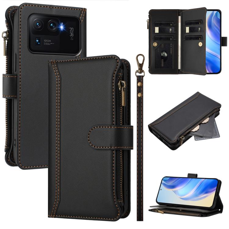 Magnetic Closure 9 Card Slots Zipper Leather Case with Hand Strap, For Xiaomi Mi 11 Lite 4G / 5G, For Xiaomi 11T / 11T Pro, For Xiaomi Poco X3 GT, For Xiaomi Mi 11 Ultra, For Xiaomi Mi 11 Pro, For Xiaomi Mi 11