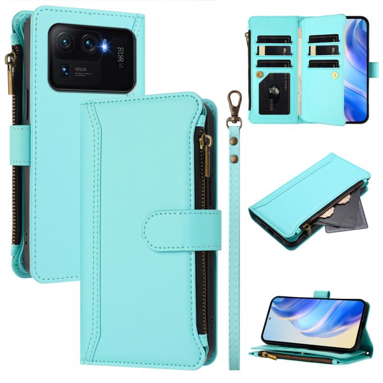 Magnetic Closure 9 Card Slots Zipper Leather Case with Hand Strap, For Xiaomi Mi 11 Lite 4G / 5G, For Xiaomi 11T / 11T Pro, For Xiaomi Poco X3 GT, For Xiaomi Mi 11 Ultra, For Xiaomi Mi 11 Pro, For Xiaomi Mi 11