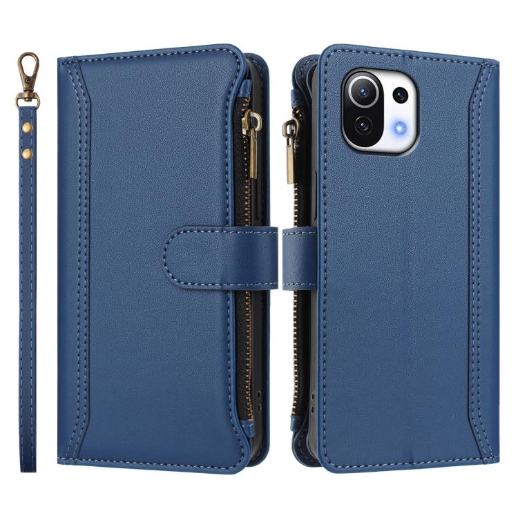 Magnetic Closure 9 Card Slots Zipper Leather Case with Hand Strap, For Xiaomi Mi 11 Lite 4G / 5G, For Xiaomi 11T / 11T Pro, For Xiaomi Poco X3 GT, For Xiaomi Mi 11 Ultra, For Xiaomi Mi 11 Pro, For Xiaomi Mi 11