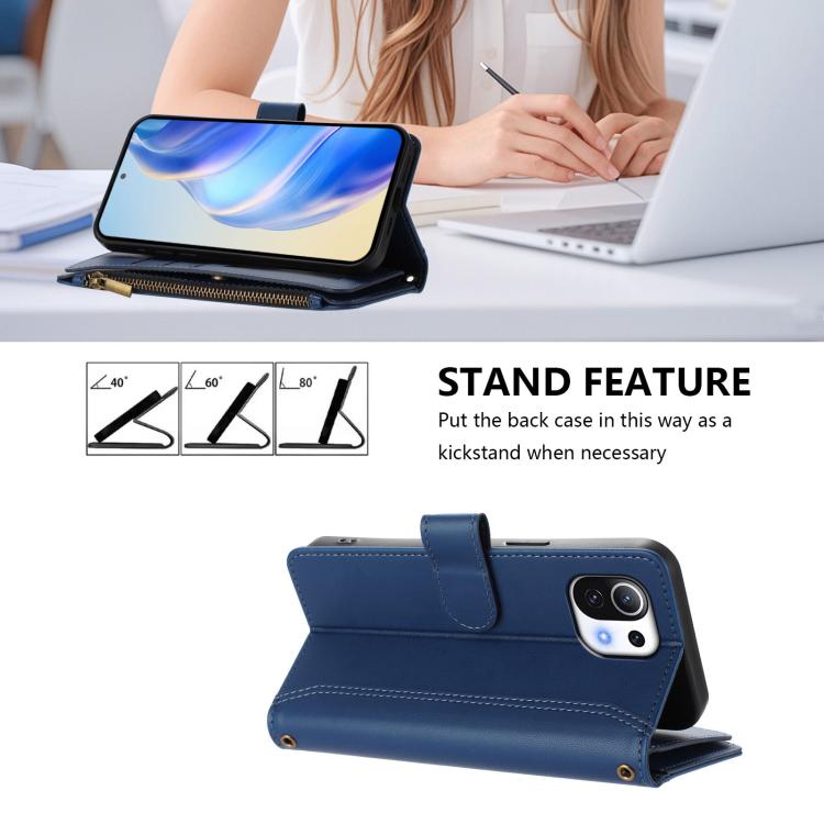 Magnetic Closure 9 Card Slots Zipper Leather Case with Hand Strap, For Xiaomi Mi 11 Lite 4G / 5G, For Xiaomi 11T / 11T Pro, For Xiaomi Poco X3 GT, For Xiaomi Mi 11 Ultra, For Xiaomi Mi 11 Pro, For Xiaomi Mi 11