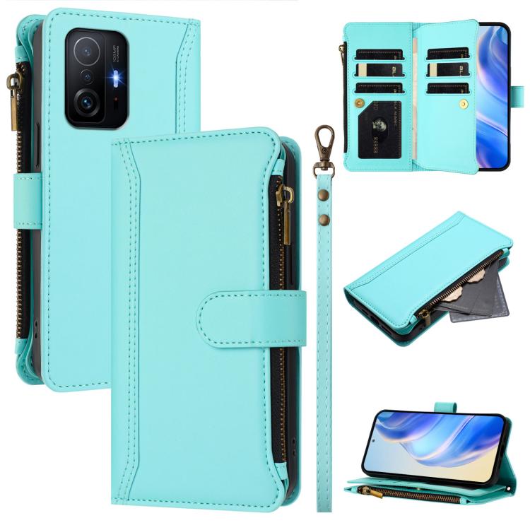 Magnetic Closure 9 Card Slots Zipper Leather Case with Hand Strap, For Xiaomi Mi 11 Lite 4G / 5G, For Xiaomi 11T / 11T Pro, For Xiaomi Poco X3 GT, For Xiaomi Mi 11 Ultra, For Xiaomi Mi 11 Pro, For Xiaomi Mi 11
