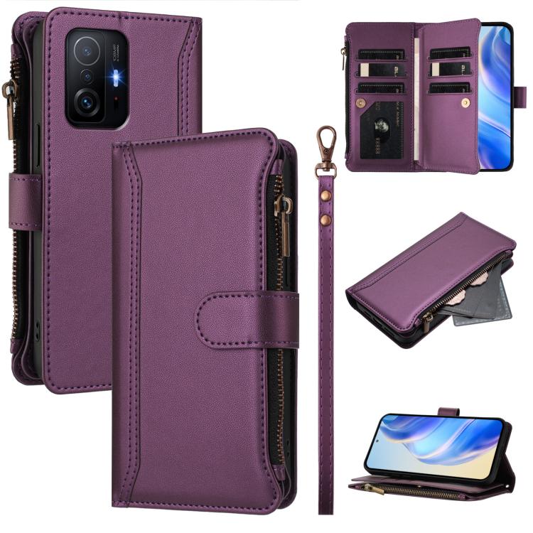Magnetic Closure 9 Card Slots Zipper Leather Case with Hand Strap, For Xiaomi Mi 11 Lite 4G / 5G, For Xiaomi 11T / 11T Pro, For Xiaomi Poco X3 GT, For Xiaomi Mi 11 Ultra, For Xiaomi Mi 11 Pro, For Xiaomi Mi 11
