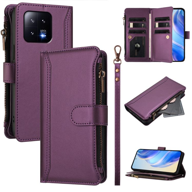 Magnetic Closure 9 Card Slots Zipper Leather Case with Hand Strap, For Xiaomi 13T / 13T Pro / Redmi K60 Ultra, For Xiaomi 13 Ultra, For Xiaomi Civi 3, For Xiaomi 13 Lite / Civi 2, For Xiaomi 13 Pro, For Xiaomi 13                                        ...
