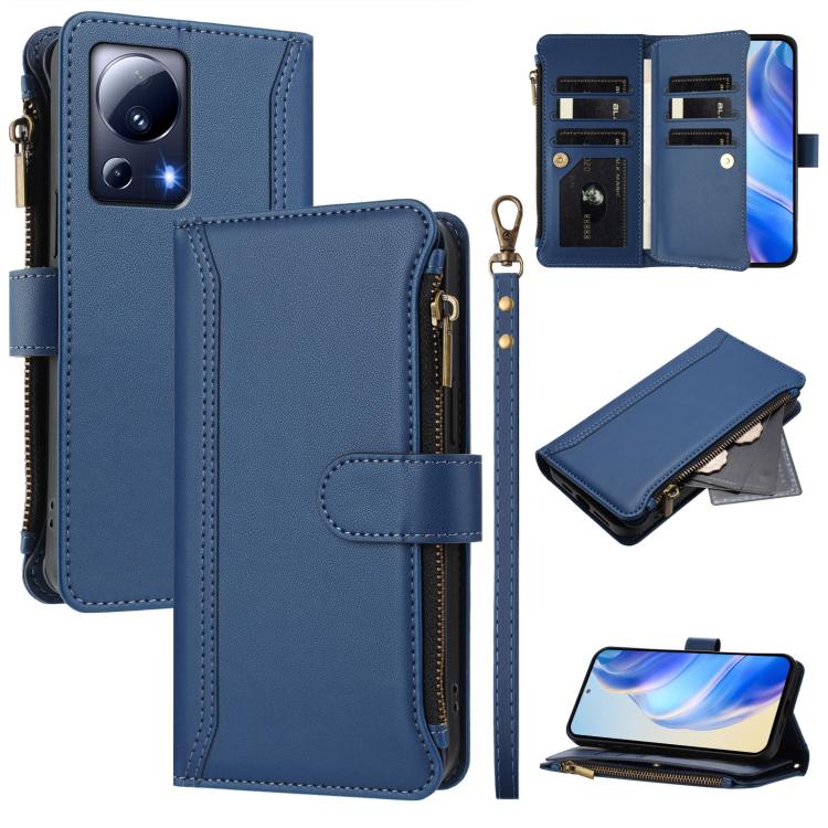 Magnetic Closure 9 Card Slots Zipper Leather Case with Hand Strap, For Xiaomi 13T / 13T Pro / Redmi K60 Ultra, For Xiaomi 13 Ultra, For Xiaomi Civi 3, For Xiaomi 13 Lite / Civi 2, For Xiaomi 13 Pro, For Xiaomi 13                                        ...