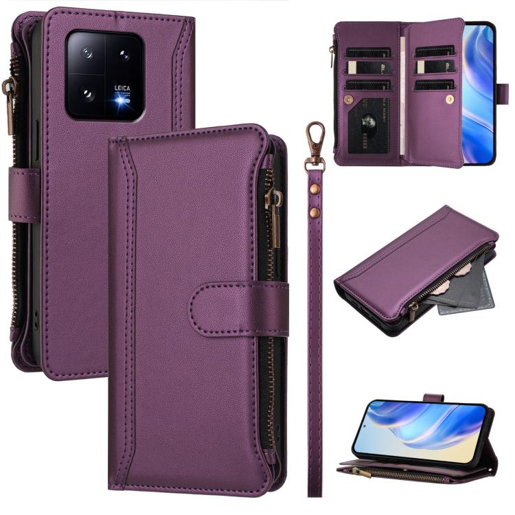 Magnetic Closure 9 Card Slots Zipper Leather Case with Hand Strap, For Xiaomi 13T / 13T Pro / Redmi K60 Ultra, For Xiaomi 13 Ultra, For Xiaomi Civi 3, For Xiaomi 13 Lite / Civi 2, For Xiaomi 13 Pro, For Xiaomi 13                                        ...