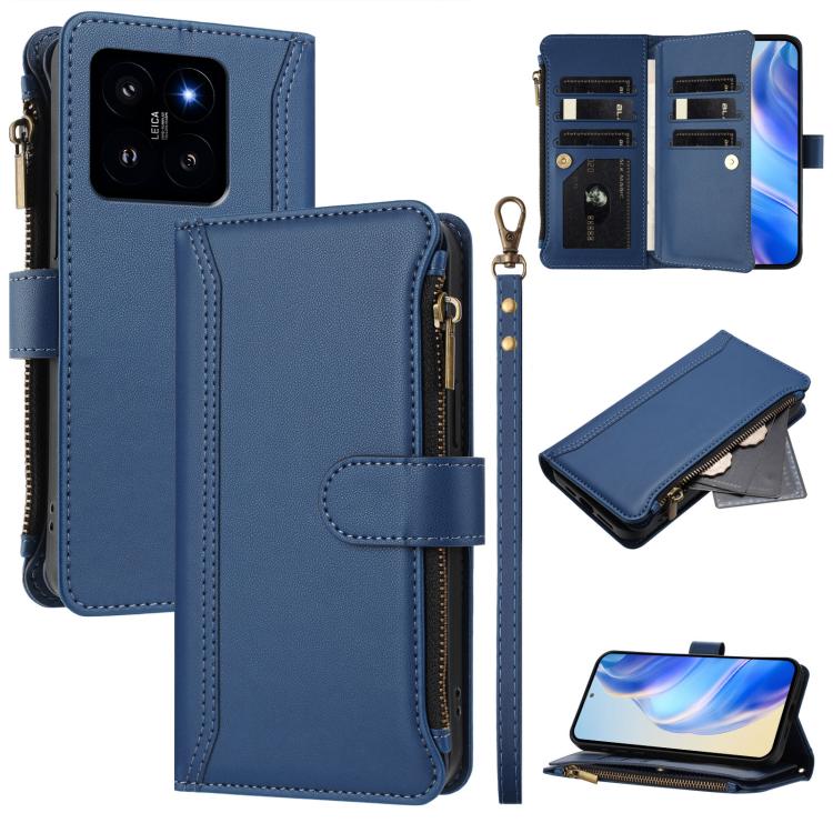 Magnetic Closure 9 Card Slots Zipper Leather Case with Hand Strap, For Xiaomi 14T, For Xiaomi Poco F6, For Xiaomi Poco F6 Pro, For Xiaomi Poco X6 Neo, For Xiaomi Poco X6 Pro, For Xiaomi 14 Ultra, For Xiaomi 14 Pro, For Xiaomi 14