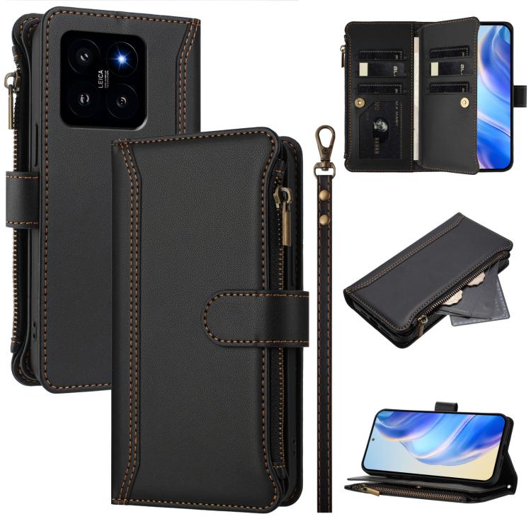 Magnetic Closure 9 Card Slots Zipper Leather Case with Hand Strap, For Xiaomi 14T, For Xiaomi Poco F6, For Xiaomi Poco F6 Pro, For Xiaomi Poco X6 Neo, For Xiaomi Poco X6 Pro, For Xiaomi 14 Ultra, For Xiaomi 14 Pro, For Xiaomi 14