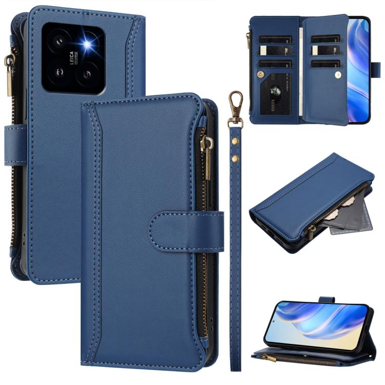 Magnetic Closure 9 Card Slots Zipper Leather Case with Hand Strap, For Xiaomi 14T, For Xiaomi Poco F6, For Xiaomi Poco F6 Pro, For Xiaomi Poco X6 Neo, For Xiaomi Poco X6 Pro, For Xiaomi 14 Ultra, For Xiaomi 14 Pro, For Xiaomi 14