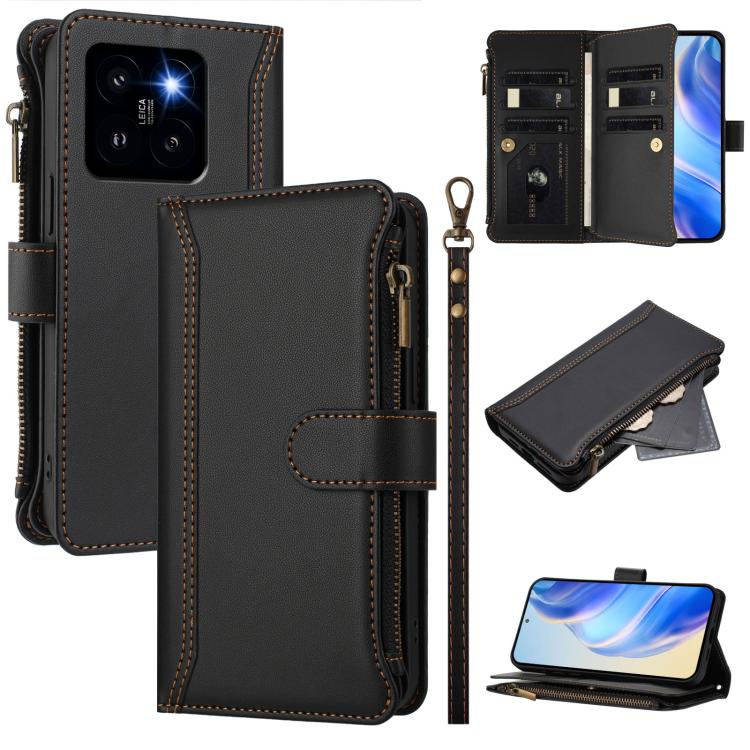 Magnetic Closure 9 Card Slots Zipper Leather Case with Hand Strap, For Xiaomi 14T, For Xiaomi Poco F6, For Xiaomi Poco F6 Pro, For Xiaomi Poco X6 Neo, For Xiaomi Poco X6 Pro, For Xiaomi 14 Ultra, For Xiaomi 14 Pro, For Xiaomi 14