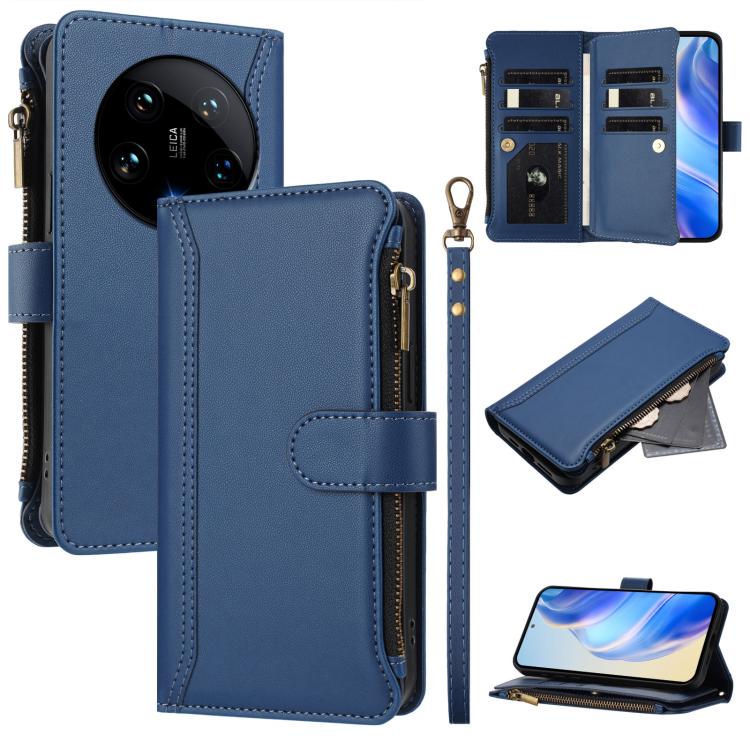 Magnetic Closure 9 Card Slots Zipper Leather Case with Hand Strap, For Xiaomi 14T, For Xiaomi Poco F6, For Xiaomi Poco F6 Pro, For Xiaomi Poco X6 Neo, For Xiaomi Poco X6 Pro, For Xiaomi 14 Ultra, For Xiaomi 14 Pro, For Xiaomi 14