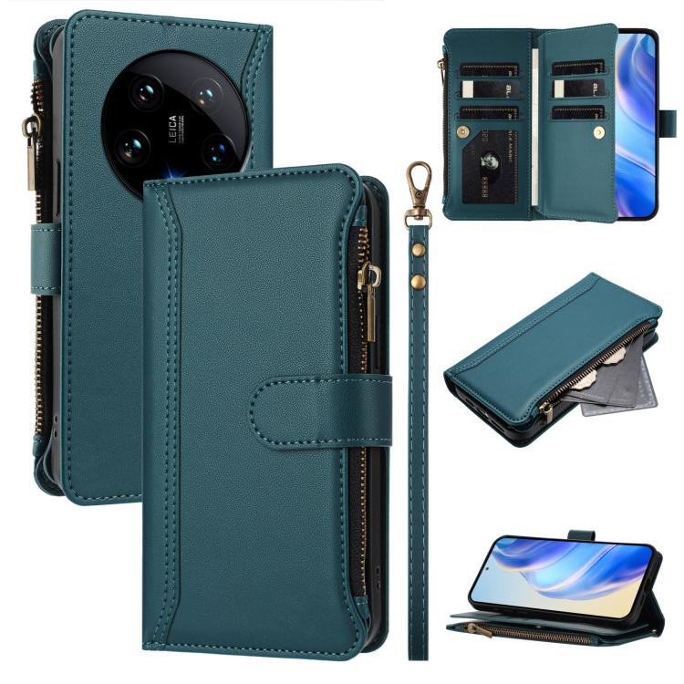 Magnetic Closure 9 Card Slots Zipper Leather Case with Hand Strap, For Xiaomi 14T, For Xiaomi Poco F6, For Xiaomi Poco F6 Pro, For Xiaomi Poco X6 Neo, For Xiaomi Poco X6 Pro, For Xiaomi 14 Ultra, For Xiaomi 14 Pro, For Xiaomi 14