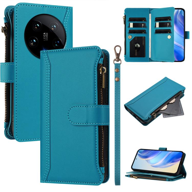 Magnetic Closure 9 Card Slots Zipper Leather Case with Hand Strap, For Xiaomi 14T, For Xiaomi Poco F6, For Xiaomi Poco F6 Pro, For Xiaomi Poco X6 Neo, For Xiaomi Poco X6 Pro, For Xiaomi 14 Ultra, For Xiaomi 14 Pro, For Xiaomi 14