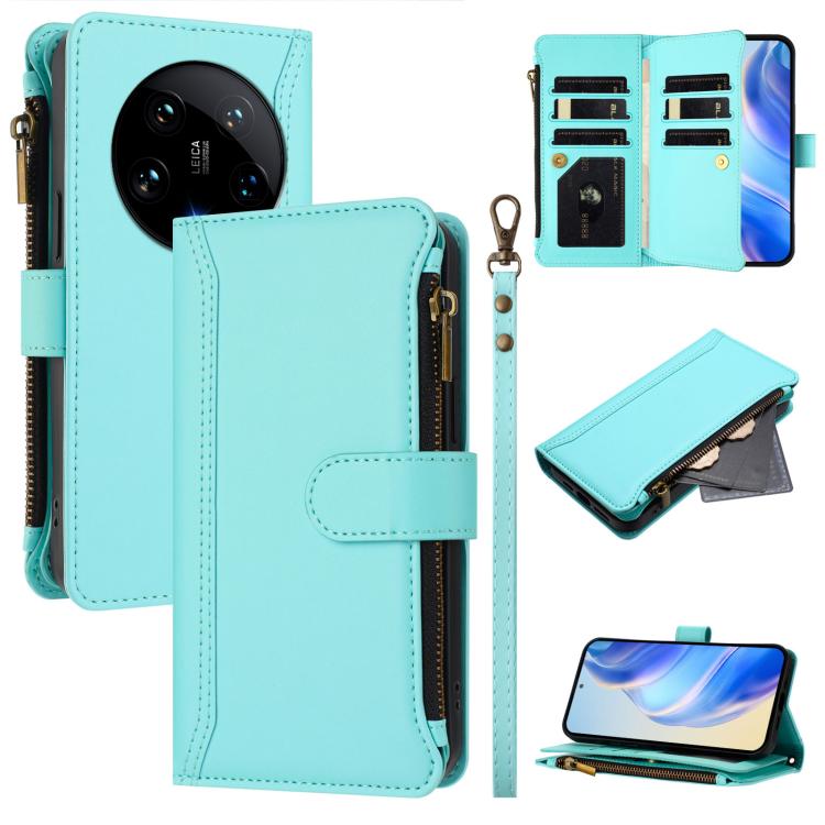 Magnetic Closure 9 Card Slots Zipper Leather Case with Hand Strap, For Xiaomi 14T, For Xiaomi Poco F6, For Xiaomi Poco F6 Pro, For Xiaomi Poco X6 Neo, For Xiaomi Poco X6 Pro, For Xiaomi 14 Ultra, For Xiaomi 14 Pro, For Xiaomi 14