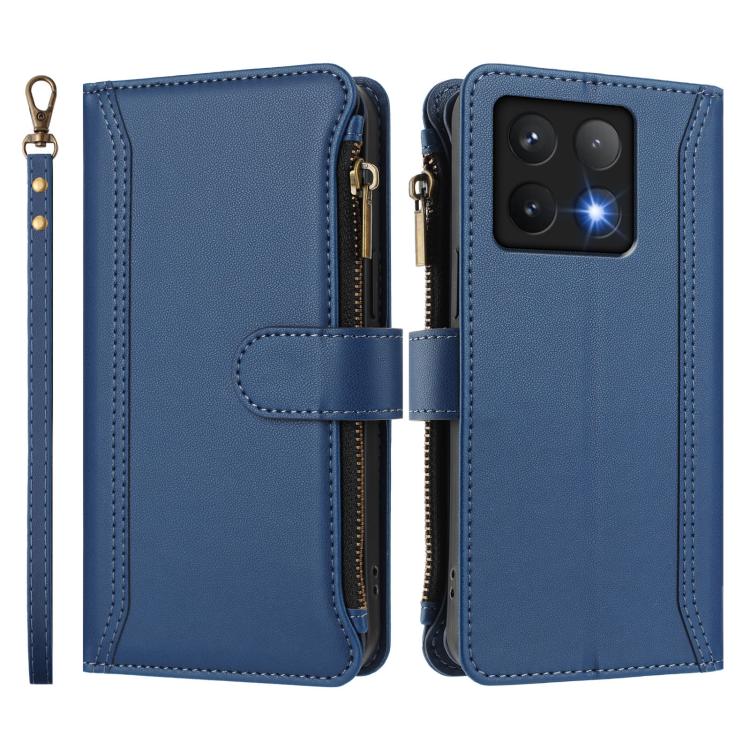 Magnetic Closure 9 Card Slots Zipper Leather Case with Hand Strap, For Xiaomi 14T, For Xiaomi Poco F6, For Xiaomi Poco F6 Pro, For Xiaomi Poco X6 Neo, For Xiaomi Poco X6 Pro, For Xiaomi 14 Ultra, For Xiaomi 14 Pro, For Xiaomi 14