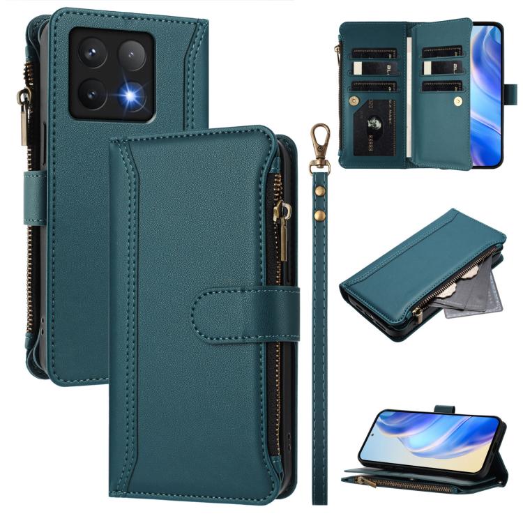 Magnetic Closure 9 Card Slots Zipper Leather Case with Hand Strap, For Xiaomi Poco M7 5G / C75 4G, For Xiaomi Poco X7, For Xiaomi 15 Ultra, For Xiaomi Poco X7 Pro, For Xiaomi Poco M7 Pro 5G, For Xiaomi 15 Pro, For Xiaomi 15, For Xiaomi 14T Pro