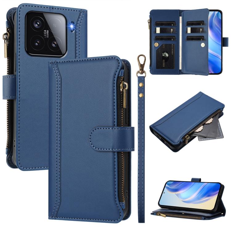 Magnetic Closure 9 Card Slots Zipper Leather Case with Hand Strap, For Xiaomi Poco M7 5G / C75 4G, For Xiaomi Poco X7, For Xiaomi 15 Ultra, For Xiaomi Poco X7 Pro, For Xiaomi Poco M7 Pro 5G, For Xiaomi 15 Pro, For Xiaomi 15, For Xiaomi 14T Pro