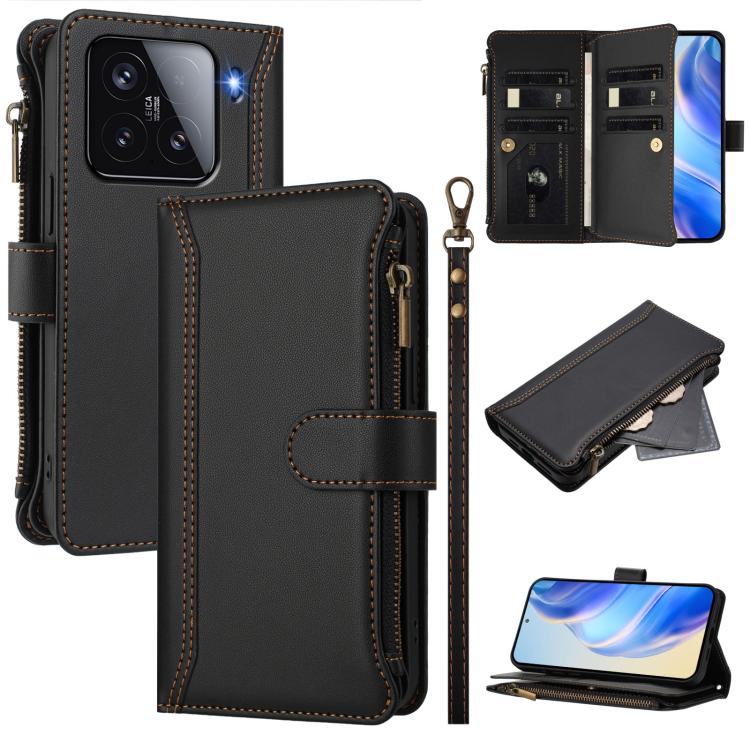 Magnetic Closure 9 Card Slots Zipper Leather Case with Hand Strap, For Xiaomi Poco M7 5G / C75 4G, For Xiaomi Poco X7, For Xiaomi 15 Ultra, For Xiaomi Poco X7 Pro, For Xiaomi Poco M7 Pro 5G, For Xiaomi 15 Pro, For Xiaomi 15, For Xiaomi 14T Pro