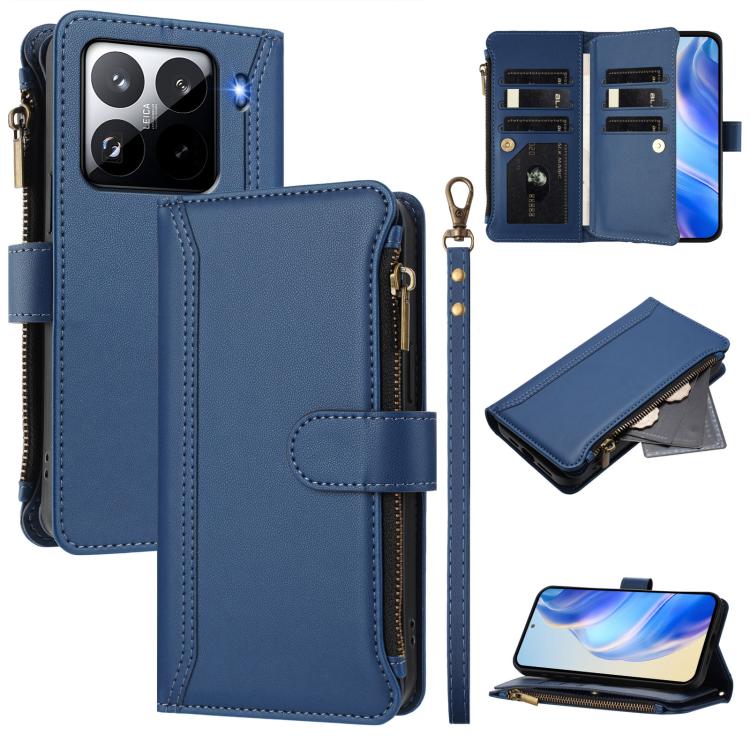 Magnetic Closure 9 Card Slots Zipper Leather Case with Hand Strap, For Xiaomi Poco M7 5G / C75 4G, For Xiaomi Poco X7, For Xiaomi 15 Ultra, For Xiaomi Poco X7 Pro, For Xiaomi Poco M7 Pro 5G, For Xiaomi 15 Pro, For Xiaomi 15, For Xiaomi 14T Pro