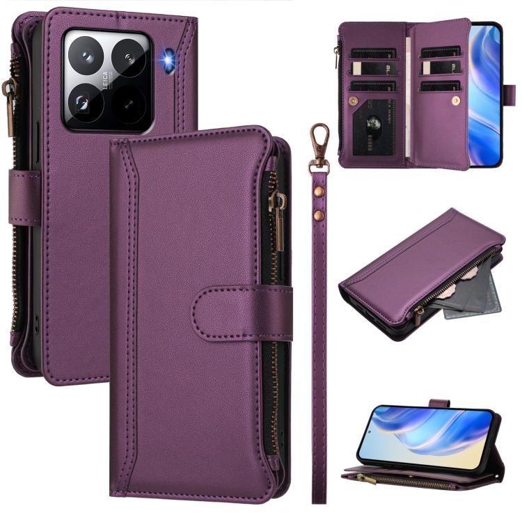 Magnetic Closure 9 Card Slots Zipper Leather Case with Hand Strap, For Xiaomi Poco M7 5G / C75 4G, For Xiaomi Poco X7, For Xiaomi 15 Ultra, For Xiaomi Poco X7 Pro, For Xiaomi Poco M7 Pro 5G, For Xiaomi 15 Pro, For Xiaomi 15, For Xiaomi 14T Pro