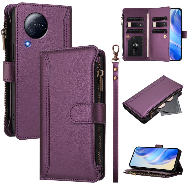 Magnetic Closure 9 Card Slots Zipper Leather Case with Hand Strap, For Xiaomi 13T / 13T Pro / Redmi K60 Ultra, For Xiaomi 13 Ultra, For Xiaomi Civi 3, For Xiaomi 13 Lite / Civi 2, For Xiaomi 13 Pro, For Xiaomi 13                                        ...