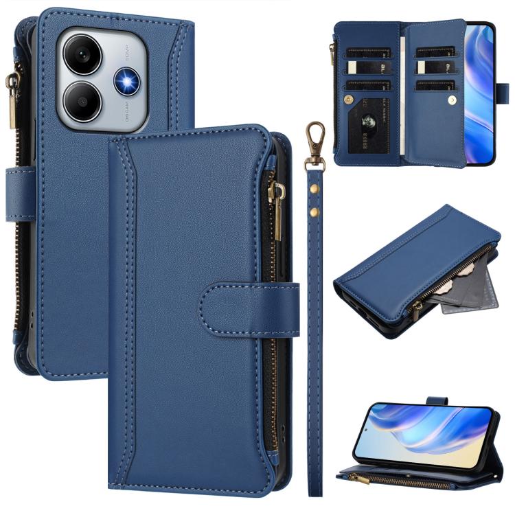 Magnetic Closure 9 Card Slots Zipper Leather Case with Hand Strap, For Xiaomi Poco M7 5G / C75 4G, For Xiaomi Poco X7, For Xiaomi 15 Ultra, For Xiaomi Poco X7 Pro, For Xiaomi Poco M7 Pro 5G, For Xiaomi 15 Pro, For Xiaomi 15, For Xiaomi 14T Pro