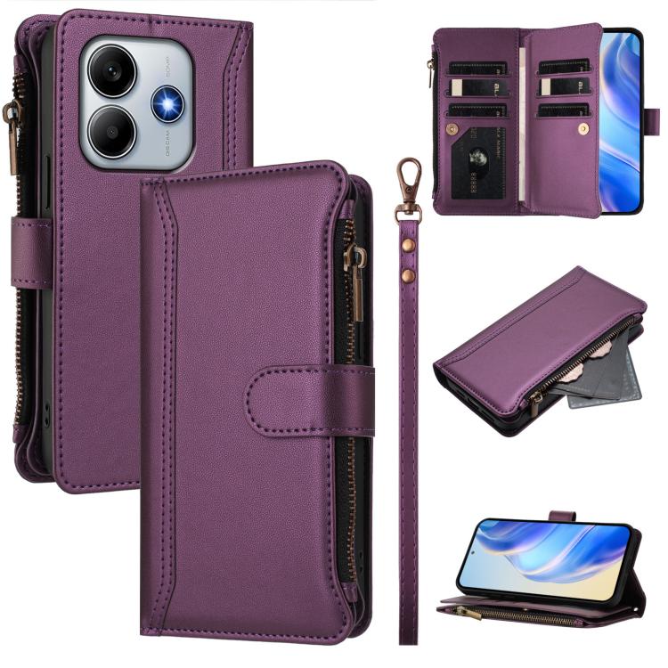 Magnetic Closure 9 Card Slots Zipper Leather Case with Hand Strap, For Xiaomi Poco M7 5G / C75 4G, For Xiaomi Poco X7, For Xiaomi 15 Ultra, For Xiaomi Poco X7 Pro, For Xiaomi Poco M7 Pro 5G, For Xiaomi 15 Pro, For Xiaomi 15, For Xiaomi 14T Pro