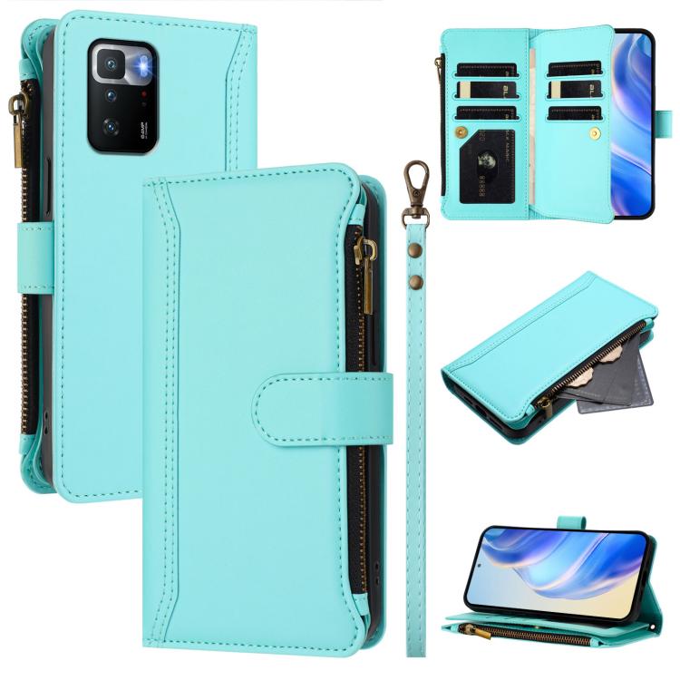 Magnetic Closure 9 Card Slots Zipper Leather Case with Hand Strap, For Xiaomi Mi 11 Lite 4G / 5G, For Xiaomi 11T / 11T Pro, For Xiaomi Poco X3 GT, For Xiaomi Mi 11 Ultra, For Xiaomi Mi 11 Pro, For Xiaomi Mi 11