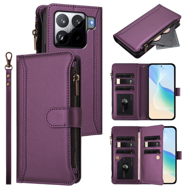 Magnetic Closure 9 Card Slots Zipper Leather Case with Hand Strap, For Xiaomi 17 Max 5G, For Xiaomi 17T Pro 5G, For Xiaomi Poco M7 4G 169mm, For Xiaomi 15T Pro 5G, For Xiaomi 15T 5G, For Xiaomi Civi 5 Pro, For Xiaomi 15S Pro                            ...