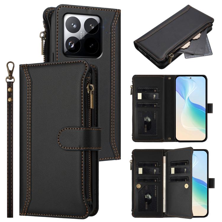 Magnetic Closure 9 Card Slots Zipper Leather Case with Hand Strap, For Xiaomi 17 Max 5G, For Xiaomi 17T Pro 5G, For Xiaomi Poco M7 4G 169mm, For Xiaomi 15T Pro 5G, For Xiaomi 15T 5G, For Xiaomi Civi 5 Pro, For Xiaomi 15S Pro                            ...