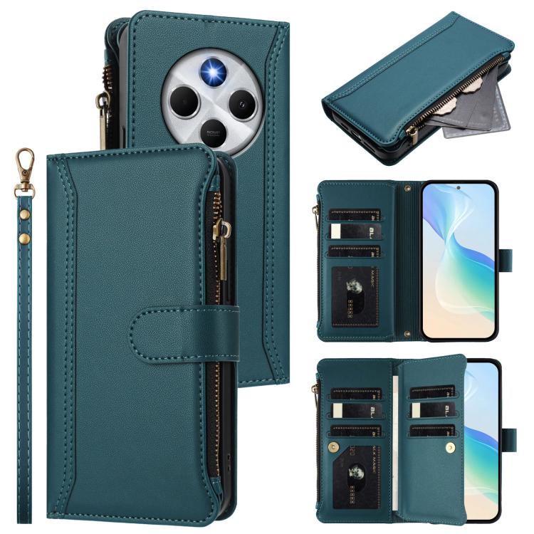 Magnetic Closure 9 Card Slots Zipper Leather Case with Hand Strap, For Xiaomi Poco M7 5G / C75 4G, For Xiaomi Poco X7, For Xiaomi 15 Ultra, For Xiaomi Poco X7 Pro, For Xiaomi Poco M7 Pro 5G, For Xiaomi 15 Pro, For Xiaomi 15, For Xiaomi 14T Pro