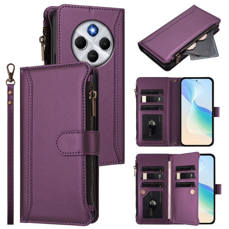 Magnetic Closure 9 Card Slots Zipper Leather Case with Hand Strap, For Xiaomi Poco M7 5G / C75 4G, For Xiaomi Poco X7, For Xiaomi 15 Ultra, For Xiaomi Poco X7 Pro, For Xiaomi Poco M7 Pro 5G, For Xiaomi 15 Pro, For Xiaomi 15, For Xiaomi 14T Pro