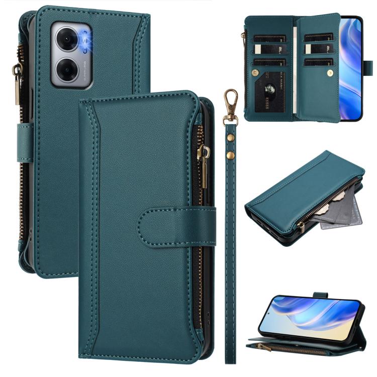 Magnetic Closure 9 Card Slots Zipper Leather Case with Hand Strap, For Redmi Note 12 Pro 5G Global / Poco X5 Pro, For Redmi Note 12 5G Global / Poco X5, For Redmi 10 5G / Note 11E / 11 Prime 5G, For Redmi Note 10 4G / Note 10S / Poco M5s               ...