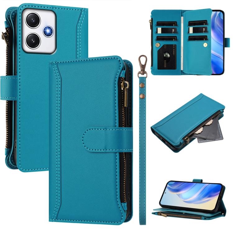 Magnetic Closure 9 Card Slots Zipper Leather Case with Hand Strap, For Redmi 13C 5G / 4G / Poco C65, For Redmi Note 13 4G, For Redmi Note 13 Pro 5G / Poco X6, For Redmi Note 13 5G, For Redmi Note 13 Pro+ 5G, For Redmi 12 4G / 5G / Note 12R             ...
